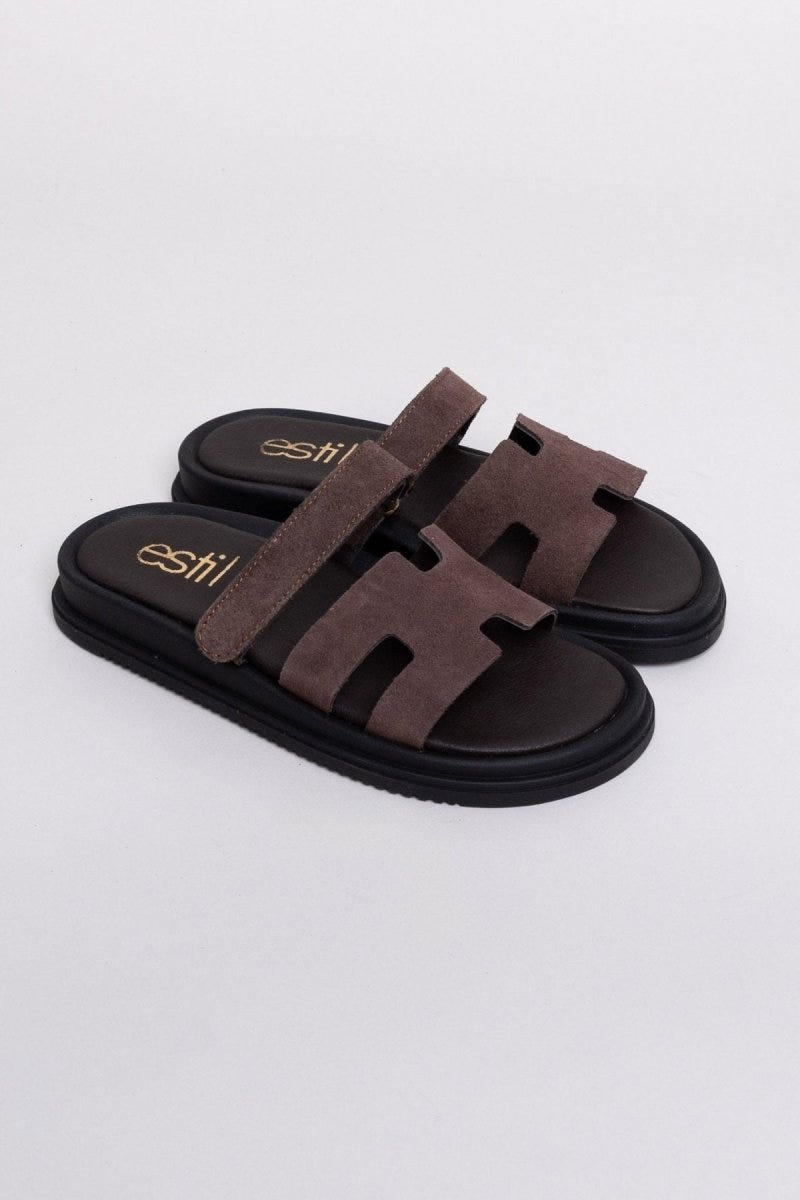 Σανδάλια καστόρινα με velcro Estil - Καφέ - thefashionproject.gr - Estil