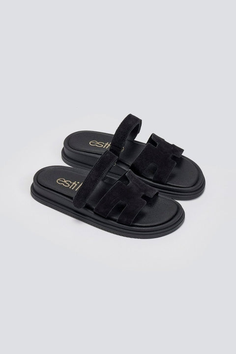 camurça Velcro Sandálias - Preto