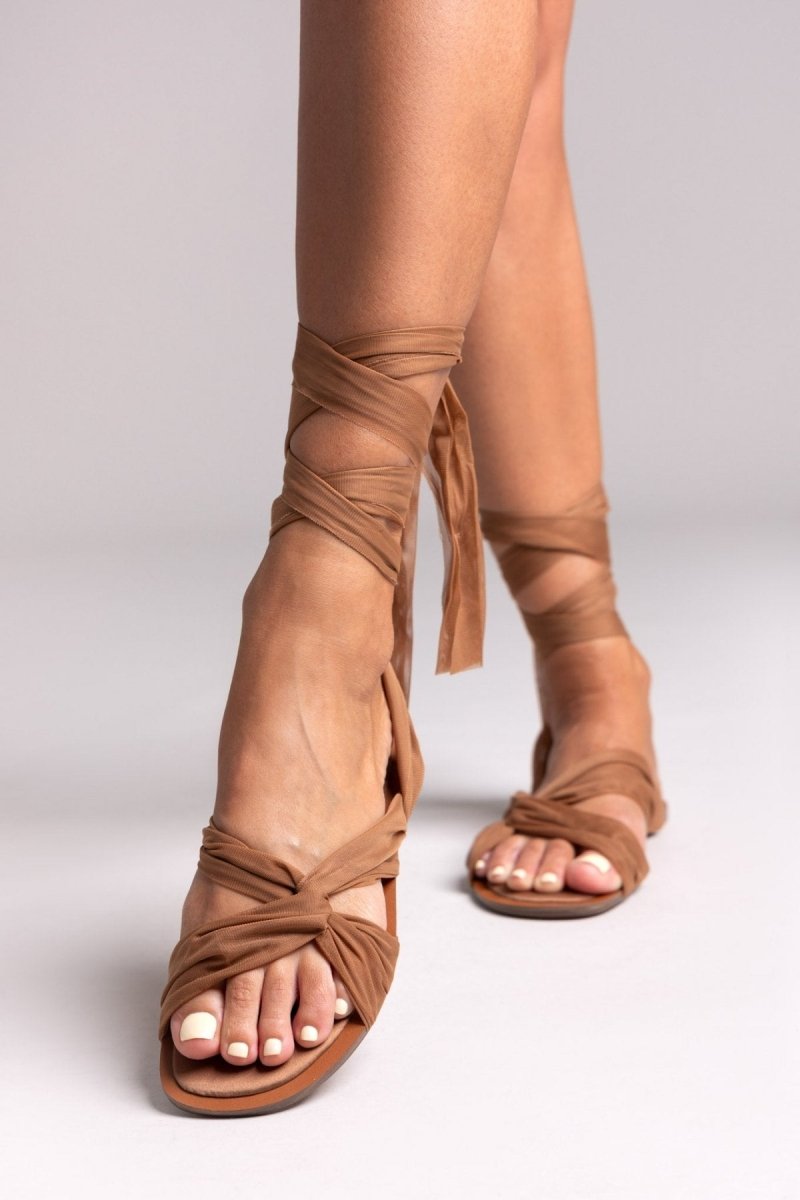 Σανδάλια lace up με κόμπο Corina - Κάμελ - thefashionproject.gr - CORINA