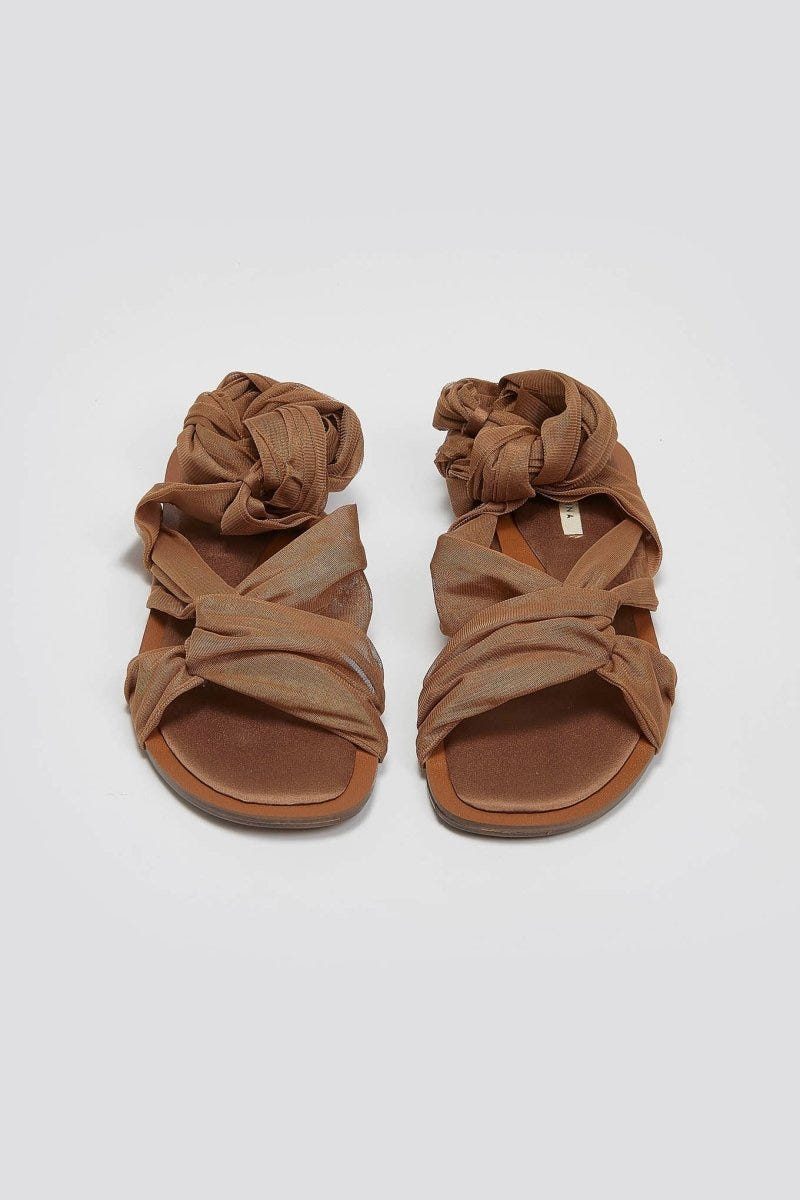 Σανδάλια lace up με κόμπο Corina - Κάμελ - thefashionproject.gr - CORINA