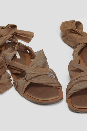 Σανδάλια lace up με κόμπο Corina - Κάμελ - thefashionproject.gr - CORINA