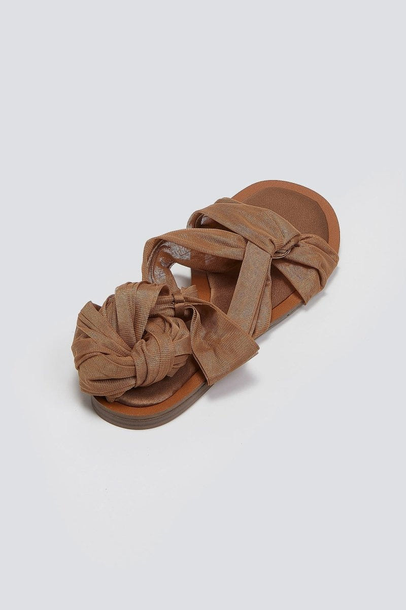 Σανδάλια lace up με κόμπο Corina - Κάμελ - thefashionproject.gr - CORINA