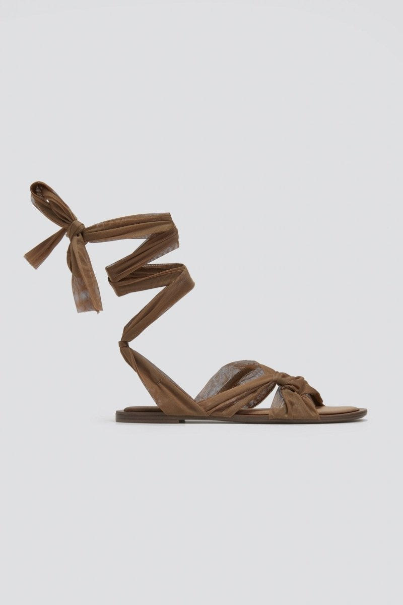 Σανδάλια lace up με κόμπο Corina - Κάμελ - thefashionproject.gr - CORINA