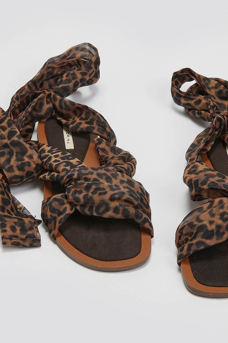 Σανδάλια lace up με κόμπο Corina - Leopard - thefashionproject.gr - CORINA