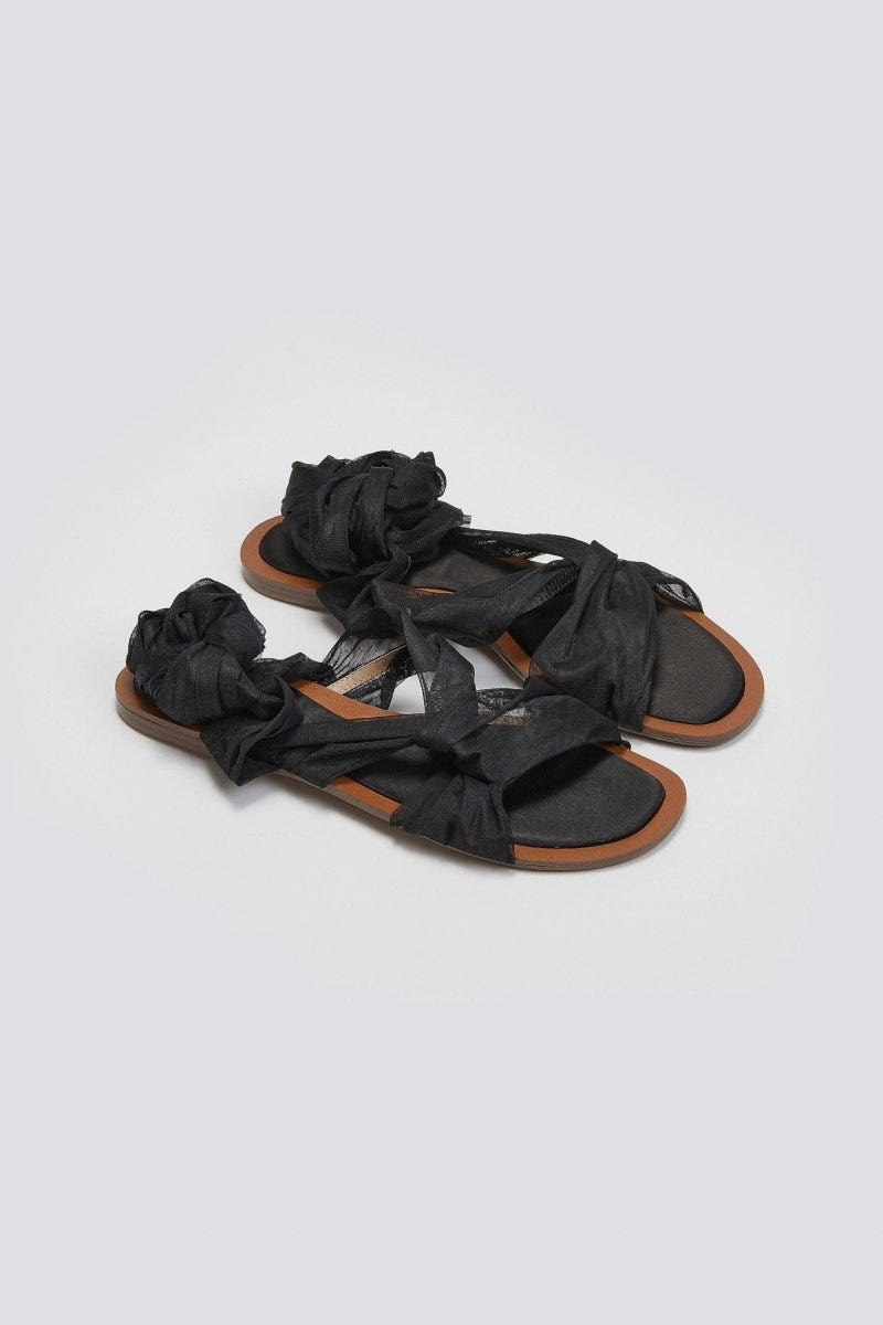 Σανδάλια lace up με κόμπο Corina - Μαύρο - thefashionproject.gr - CORINA