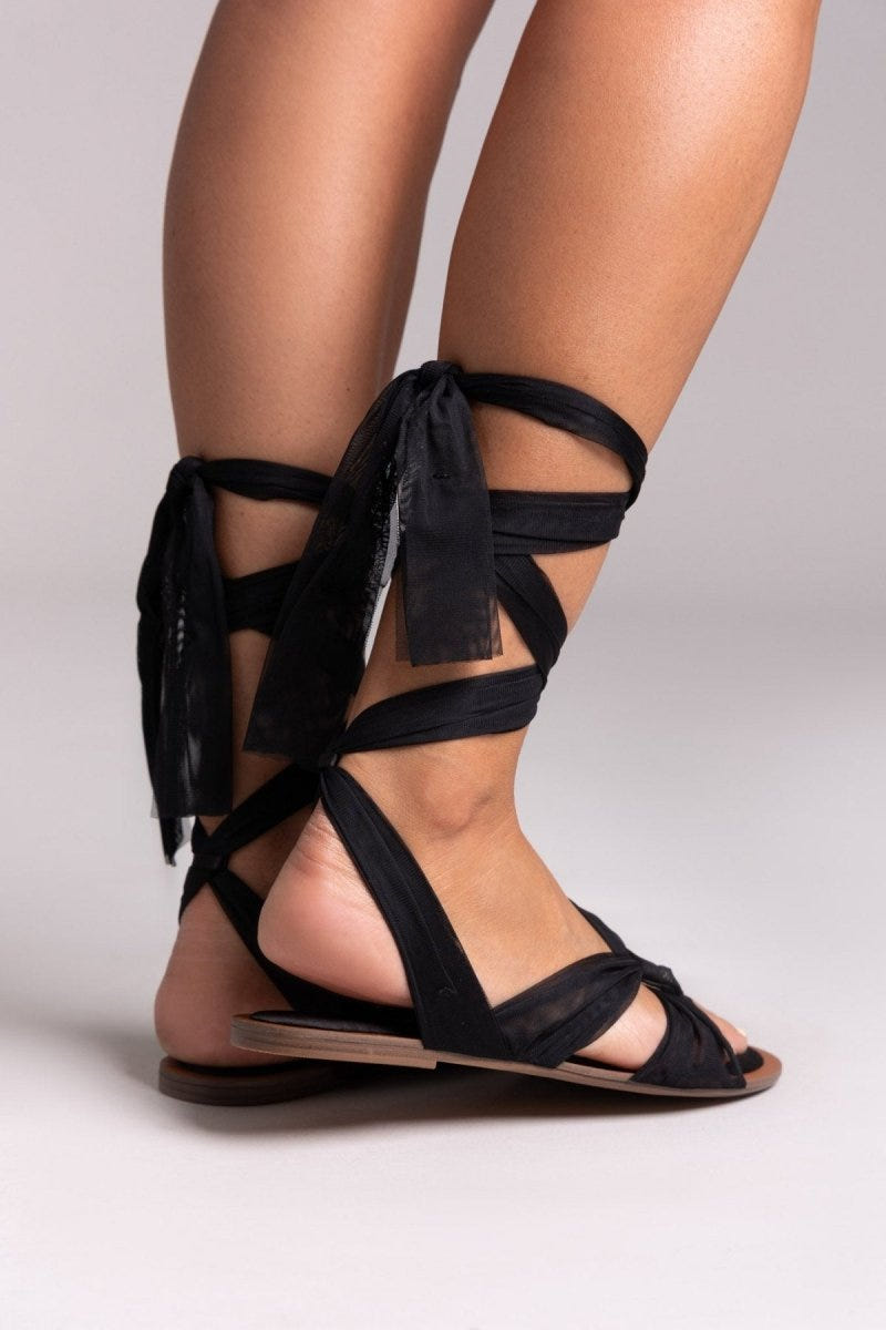 Σανδάλια lace up με κόμπο Corina - Μαύρο - thefashionproject.gr - CORINA