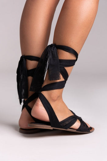 Σανδάλια lace up με κόμπο Corina - Μαύρο - thefashionproject.gr - CORINA
