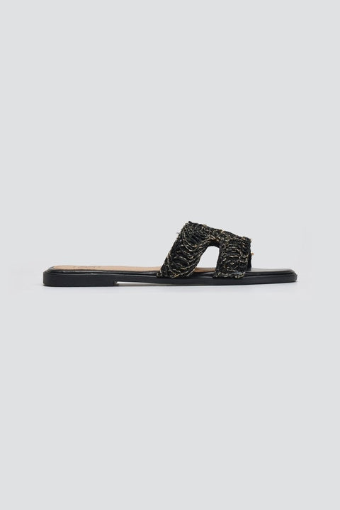 Embossed Design Sandals - Black