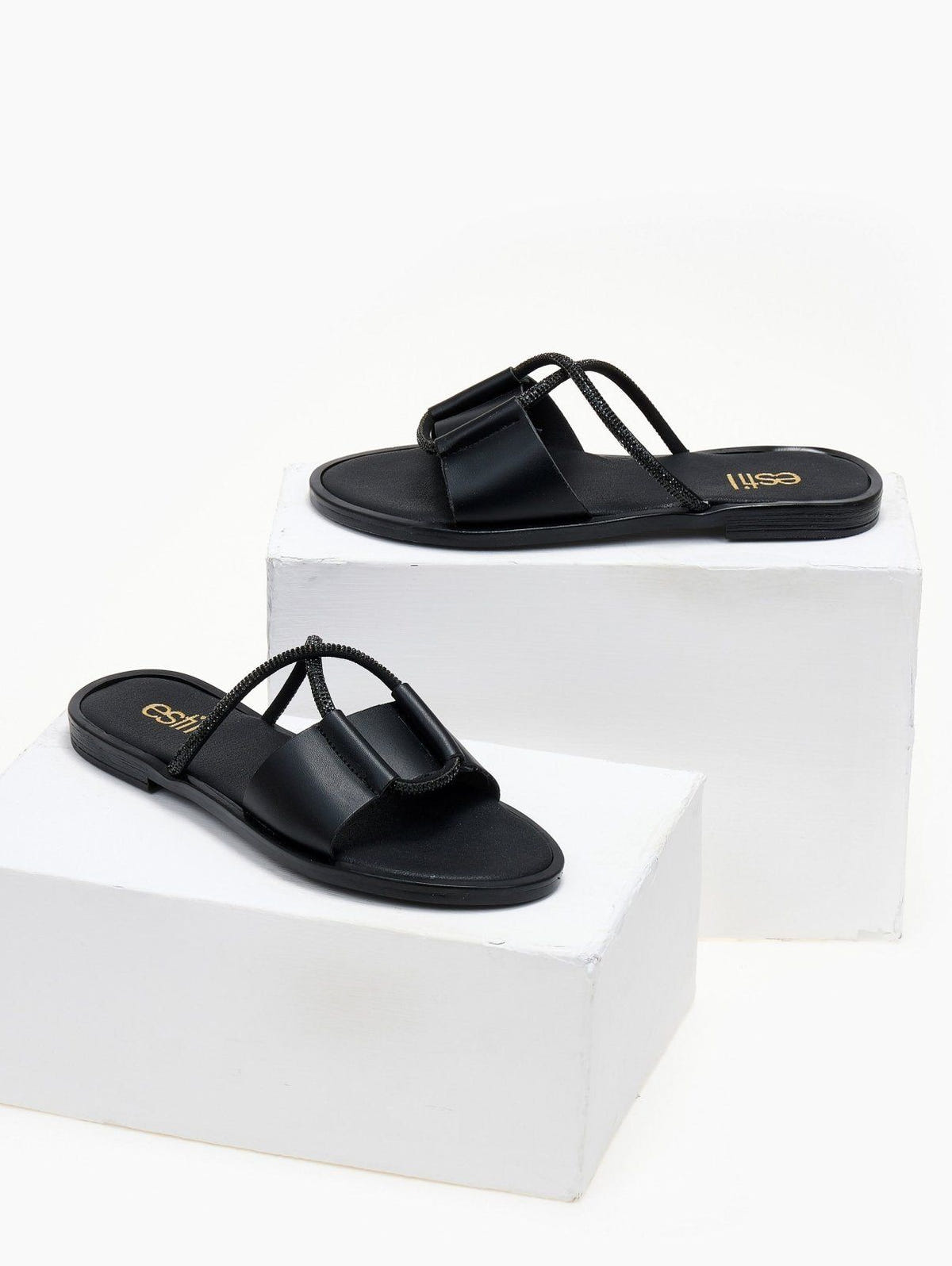 Σανδάλια με crossover στρας Estil - Μαύρο - thefashionproject.gr - Estil