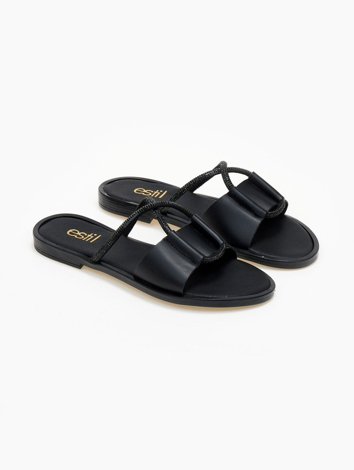 Σανδάλια με crossover στρας Estil - Μαύρο - thefashionproject.gr - Estil