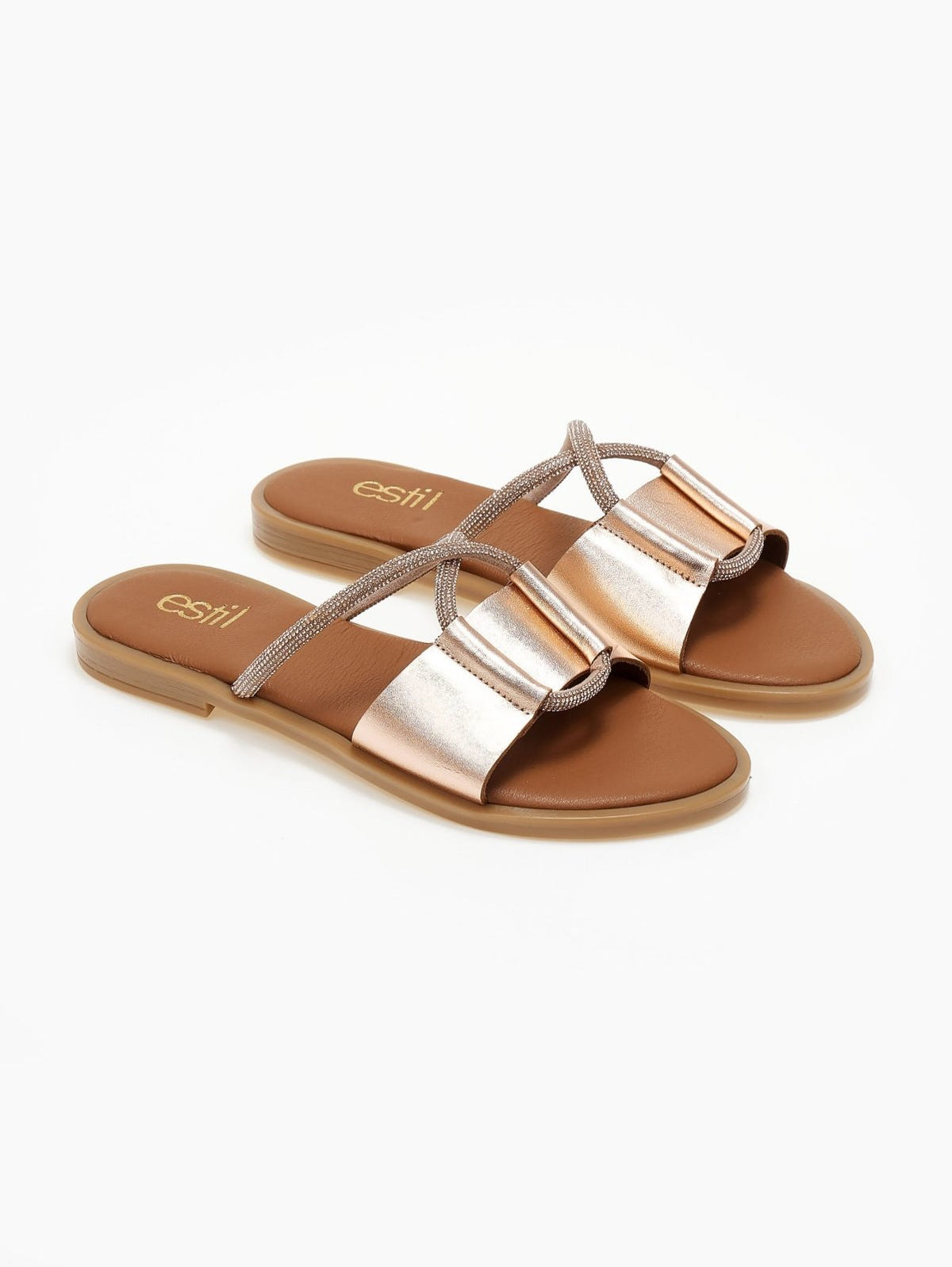 Σανδάλια με crossover στρας Estil - Χαλκός - thefashionproject.gr - Estil
