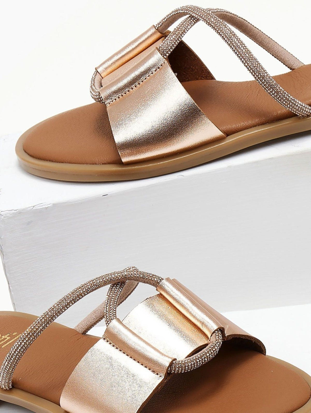 Σανδάλια με crossover στρας Estil - Χαλκός - thefashionproject.gr - Estil