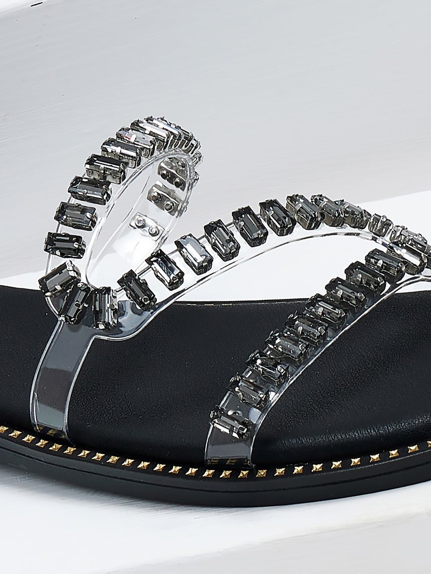 Σανδάλια με διαφάνεια και πέτρες Estil - Μαύρο - thefashionproject.gr - Estil