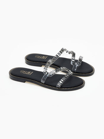 Σανδάλια με διαφάνεια και πέτρες Estil - Μαύρο - thefashionproject.gr - Estil