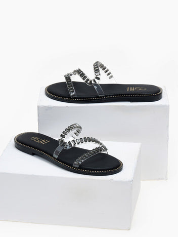 Σανδάλια με διαφάνεια και πέτρες Estil - Μαύρο - thefashionproject.gr - Estil