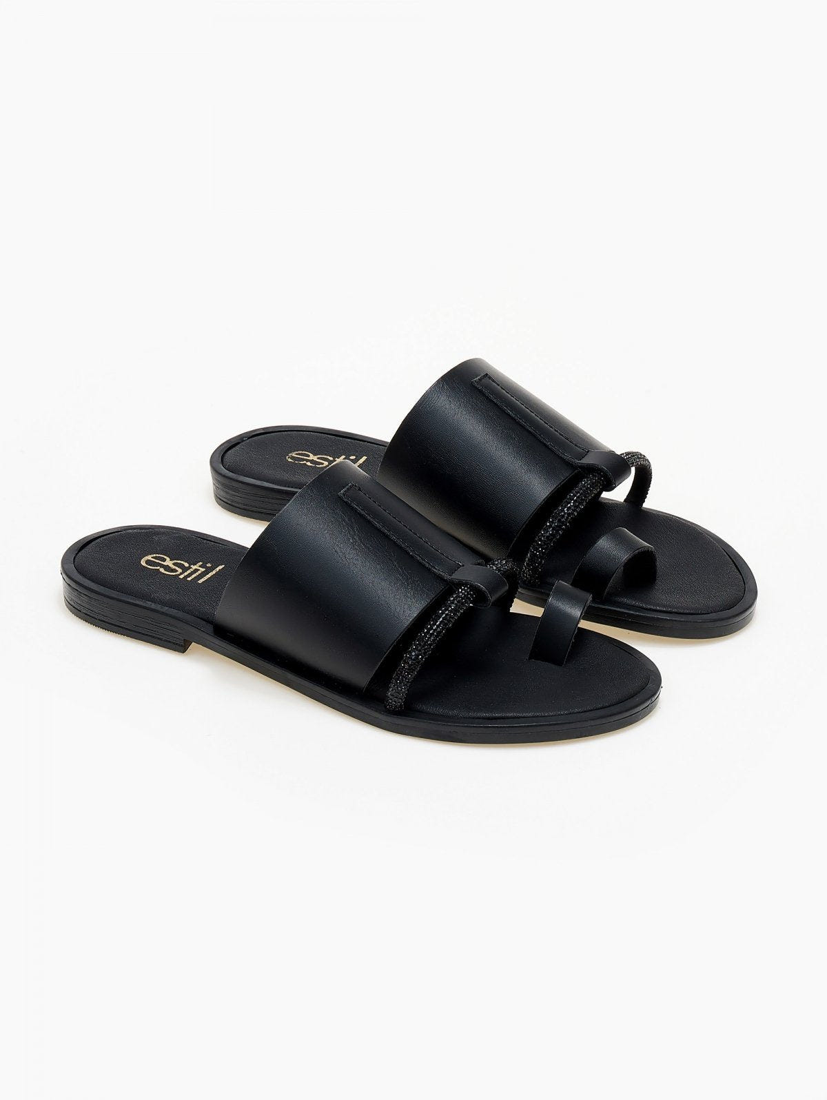 Σανδάλια με φαρδιά φάσα και στρας Estil - Μαύρο - thefashionproject.gr - Estil