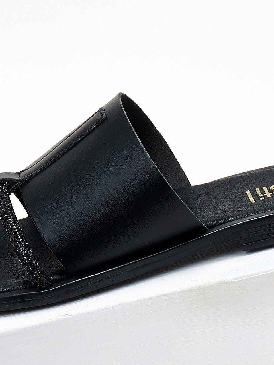Σανδάλια με φαρδιά φάσα και στρας Estil - Μαύρο - thefashionproject.gr - Estil