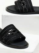 Σανδάλια με φαρδιά σχοίνινη φάσα Estil - Μαύρο - thefashionproject.gr - Estil