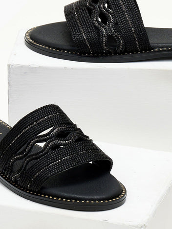 Σανδάλια με φαρδιά σχοίνινη φάσα Estil - Μαύρο - thefashionproject.gr - Estil