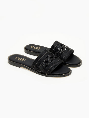 Σανδάλια με φαρδιά σχοίνινη φάσα Estil - Μαύρο - thefashionproject.gr - Estil