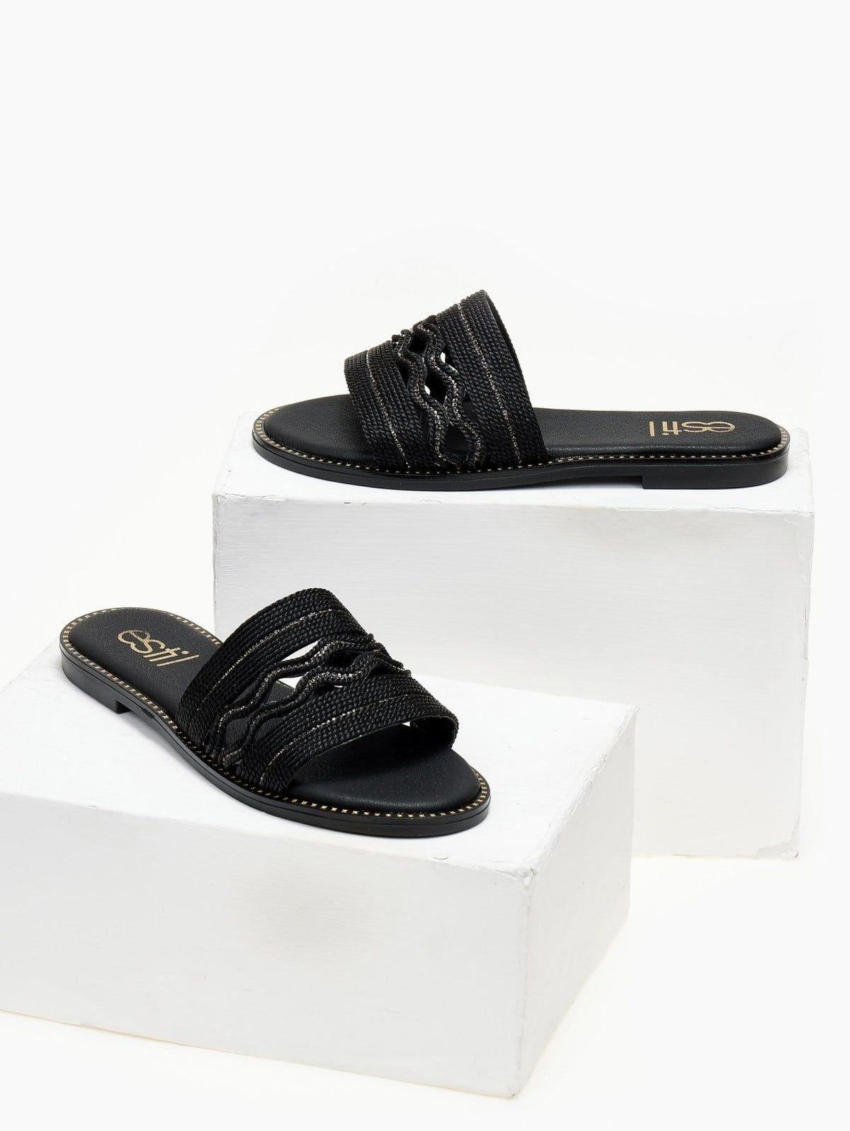 Σανδάλια με φαρδιά σχοίνινη φάσα Estil - Μαύρο - thefashionproject.gr - Estil