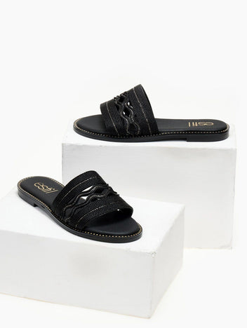 Σανδάλια με φαρδιά σχοίνινη φάσα Estil - Μαύρο - thefashionproject.gr - Estil