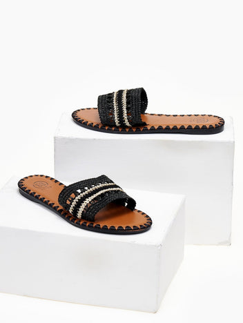 Σανδάλια με φάσα από ψάθα ERYNN - Μαύρο - thefashionproject.gr - ERYNN