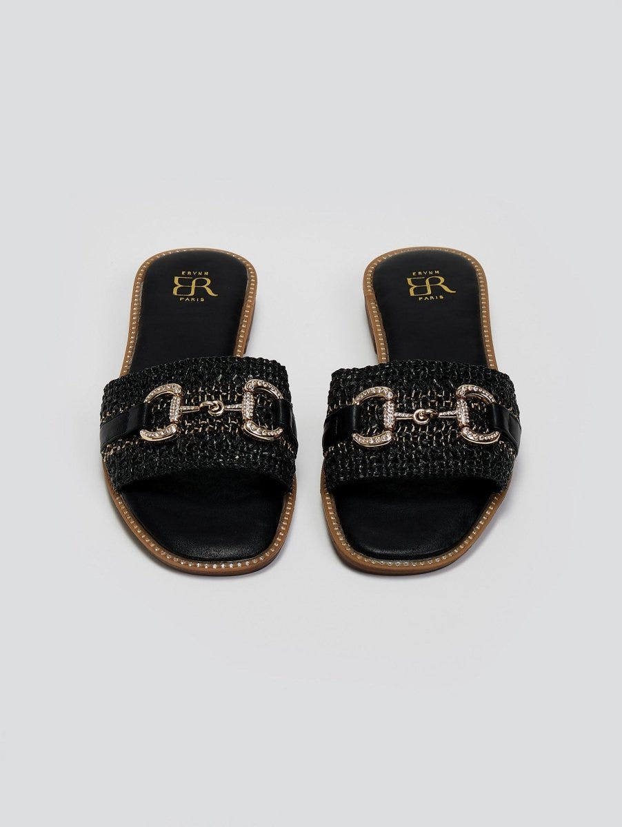 Σανδάλια με φάσα από ψάθα ERYNN - Μαύρο - thefashionproject.gr - ERYNN