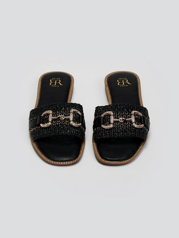 Σανδάλια με φάσα από ψάθα ERYNN - Μαύρο - thefashionproject.gr - ERYNN