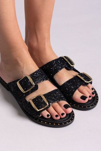 Σανδάλια με γκλίτερ και τοκάδες Estil - Μαύρο - thefashionproject.gr - Estil