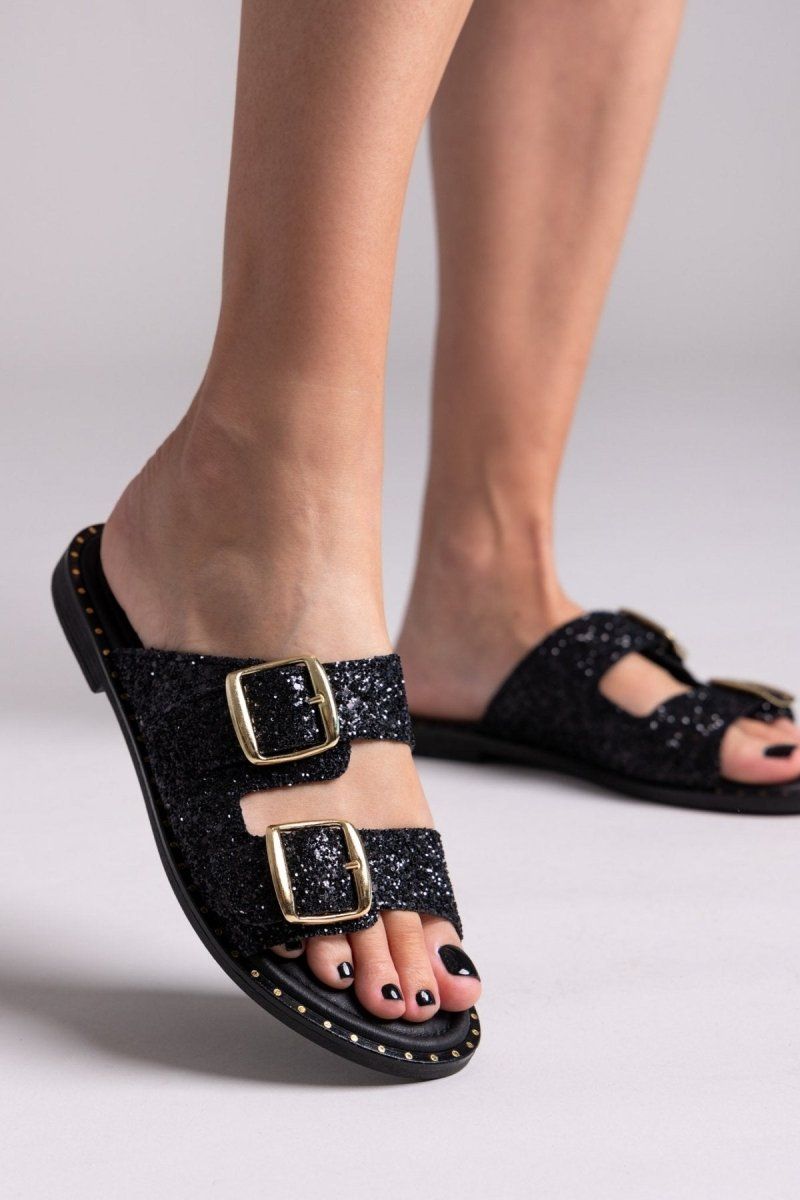 Σανδάλια με γκλίτερ και τοκάδες Estil - Μαύρο - thefashionproject.gr - Estil