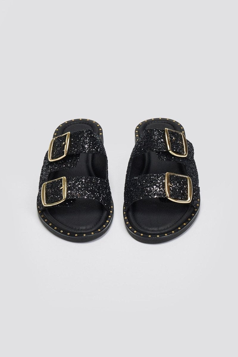 Σανδάλια με γκλίτερ και τοκάδες Estil - Μαύρο - thefashionproject.gr - Estil
