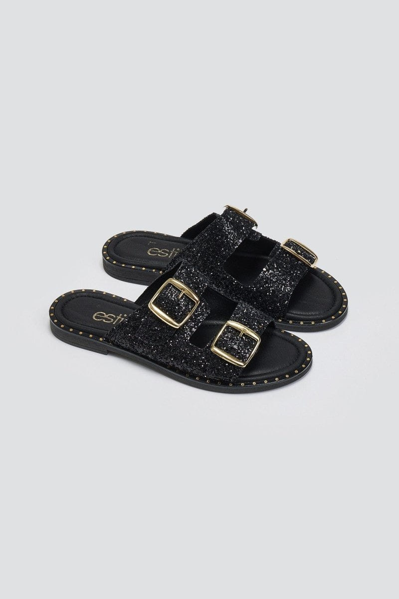 Σανδάλια με γκλίτερ και τοκάδες Estil - Μαύρο - thefashionproject.gr - Estil