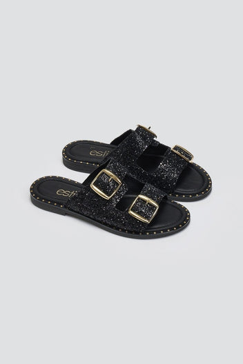 Σανδάλια με γκλίτερ και τοκάδες Estil - Μαύρο - thefashionproject.gr - Estil