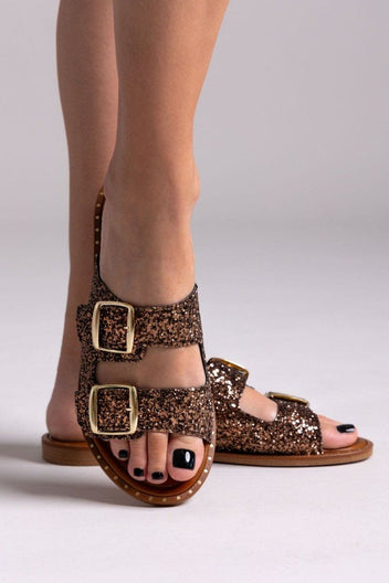 Σανδάλια με γκλίτερ και τοκάδες Estil - Μπρονζέ - thefashionproject.gr - Estil