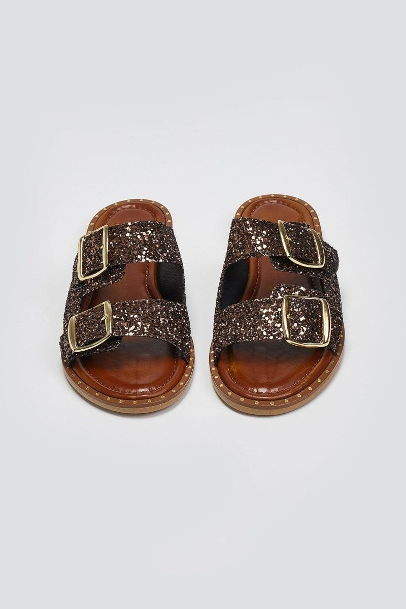 Σανδάλια με γκλίτερ και τοκάδες Estil - Μπρονζέ - thefashionproject.gr - Estil