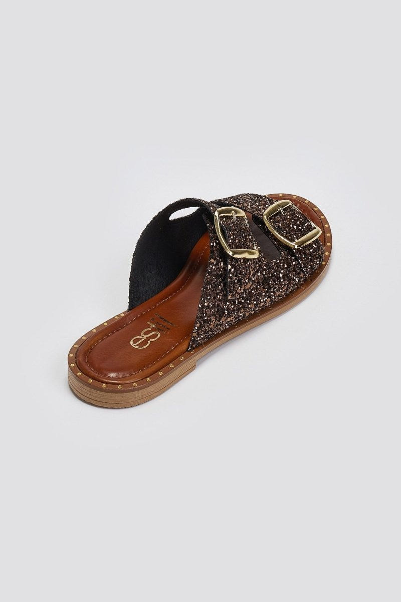 Σανδάλια με γκλίτερ και τοκάδες Estil - Μπρονζέ - thefashionproject.gr - Estil