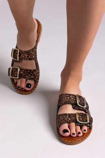 Σανδάλια με γκλίτερ και τοκάδες Estil - Μπρονζέ - thefashionproject.gr - Estil