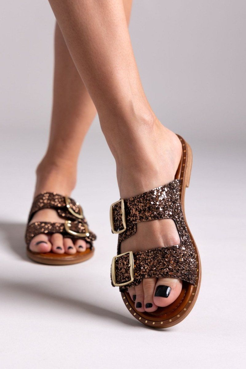 Σανδάλια με γκλίτερ και τοκάδες Estil - Μπρονζέ - thefashionproject.gr - Estil