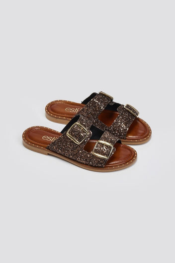 Σανδάλια με γκλίτερ και τοκάδες Estil - Μπρονζέ - thefashionproject.gr - Estil