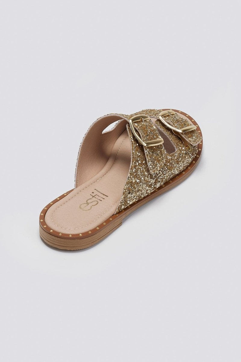 Σανδάλια με γκλίτερ και τοκάδες Estil - Χρυσό - thefashionproject.gr - Estil