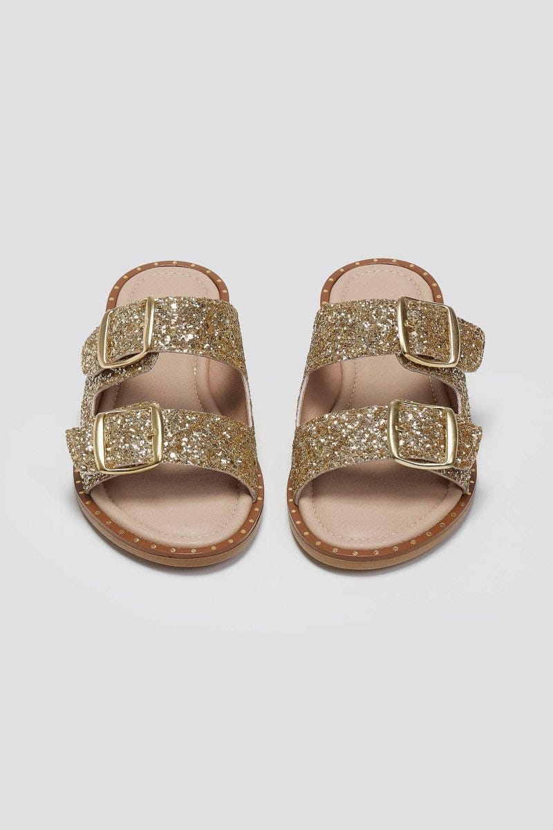 Σανδάλια με γκλίτερ και τοκάδες Estil - Χρυσό - thefashionproject.gr - Estil