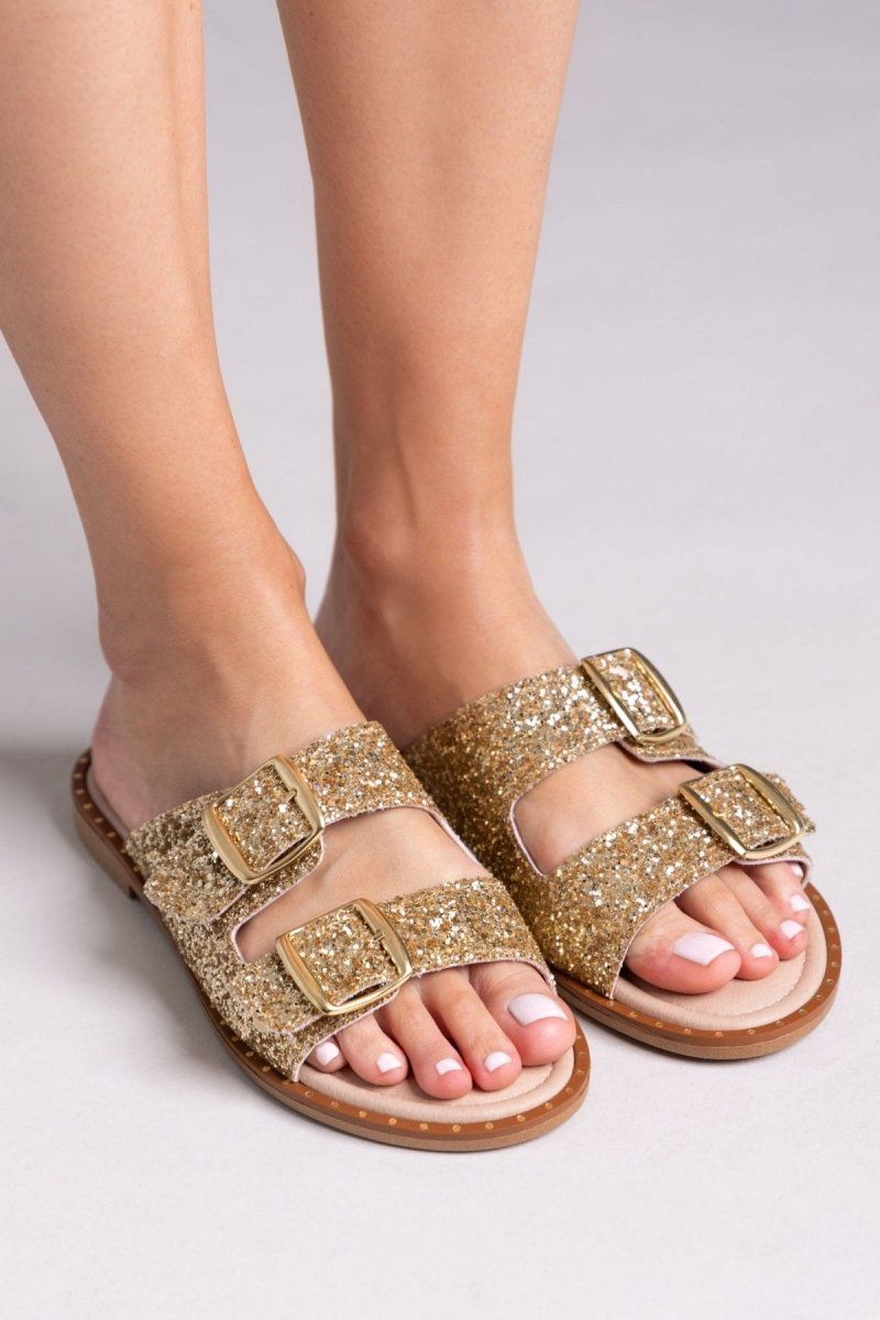 Σανδάλια με γκλίτερ και τοκάδες Estil - Χρυσό - thefashionproject.gr - Estil