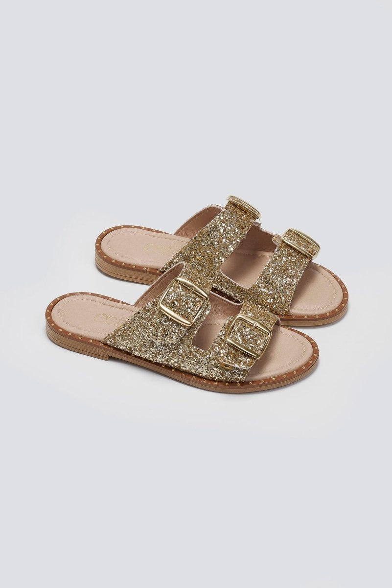 Σανδάλια με γκλίτερ και τοκάδες Estil - Χρυσό - thefashionproject.gr - Estil