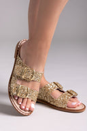 Σανδάλια με γκλίτερ και τοκάδες Estil - Χρυσό - thefashionproject.gr - Estil