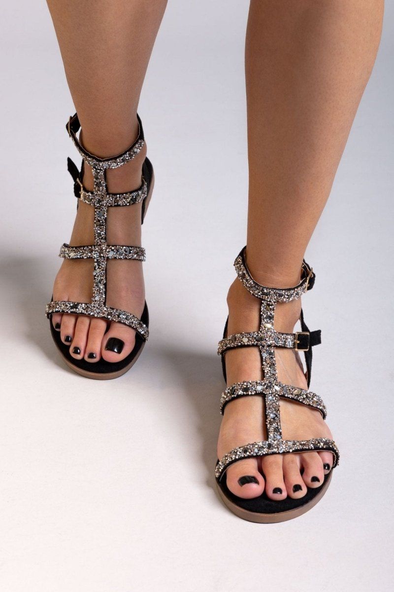 Σανδάλια με πέτρες ERYNN - Μαύρο - thefashionproject.gr - ERYNN