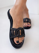 Σανδάλια με πλεκτή φάσα και στρας Estil - Μαύρο - thefashionproject.gr - Estil