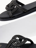 Σανδάλια με πλεκτή φάσα και στρας Estil - Μαύρο - thefashionproject.gr - Estil