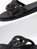 Σανδάλια με πλεκτή φάσα και στρας Estil - Μαύρο - thefashionproject.gr - Estil