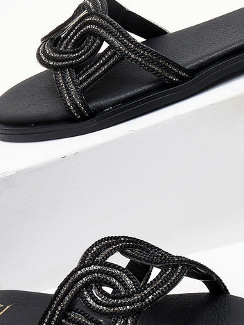 Σανδάλια με πλεκτή φάσα και στρας Estil - Μαύρο - thefashionproject.gr - Estil